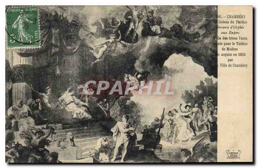 CPA Chambery le Rideau du Theatre descente d'Orphee aux Enfers des freres Vacca vente pour le Theatr