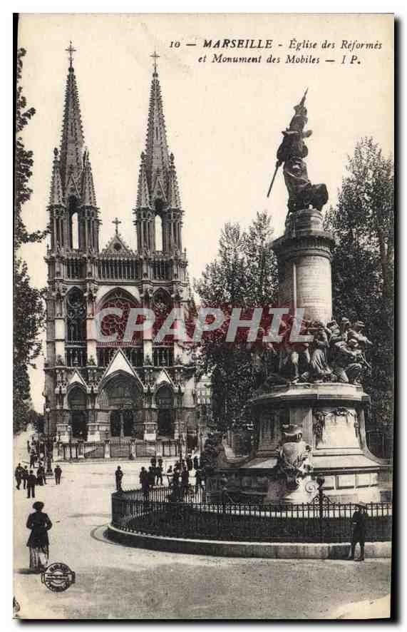 CPA Marseille Eglise des Reformes et monument des Mobiles 