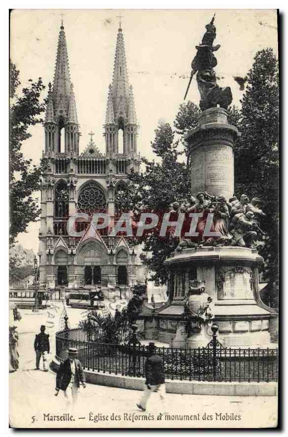 CPA Marseille Eglise des Reformes et Monument des Mobiles