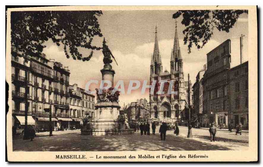 CPA Marseille le Monument des Mobiles et l'eglise des Reformes