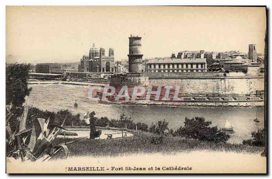 CPA Marseille Fort St Jean et la Cathedrale 