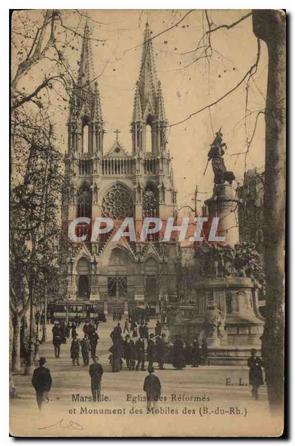 CPA Marseille eglise des Reformes et Monument des Mobiles des B du Rh 