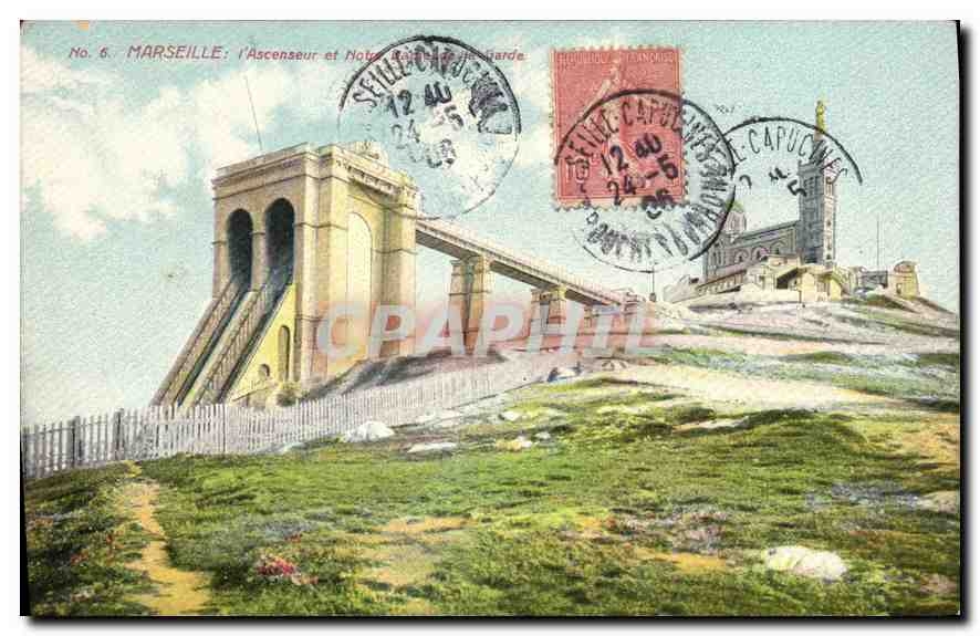CPA Marseille l'Ascenseur et Notre Dame de la Garde 