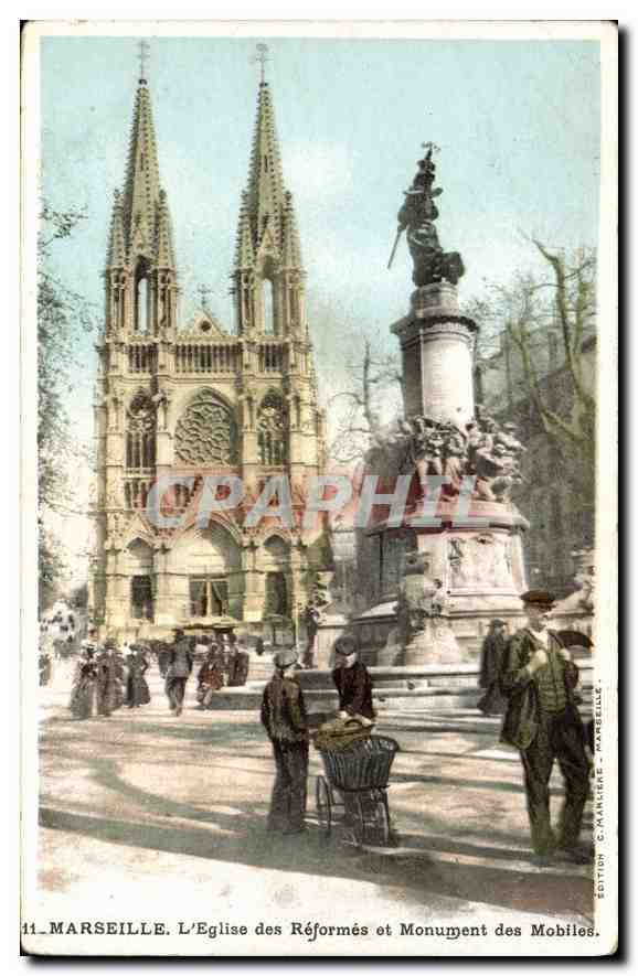CPA Marseille l'eglise des Reformes et Monument des Mobiles 