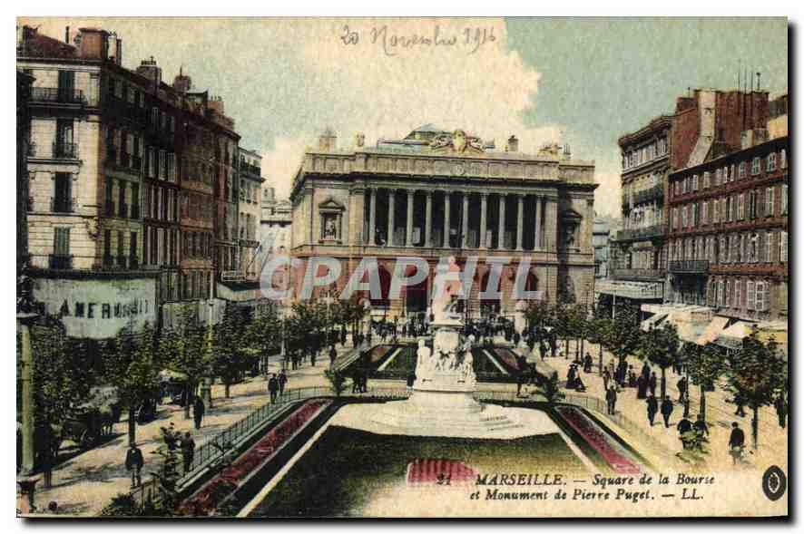 CPA Marseille Square de la Bourse et monument de Pierre Puget 