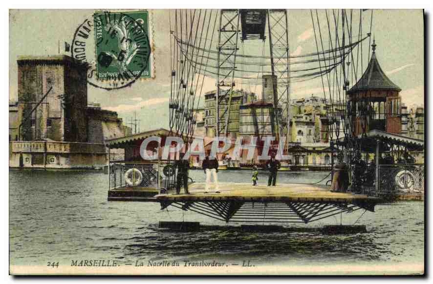 CPA Marseille la Nacelle du Transbordeur Vignette Exposition internationale d'Electricite 1908