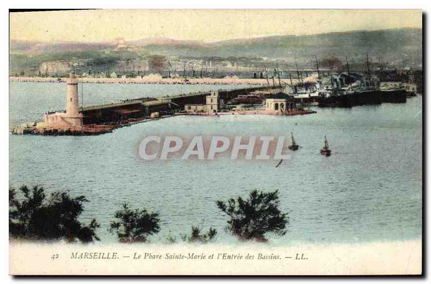CPA Marseille le Phare Sainte Marie et l'entree des Bassins