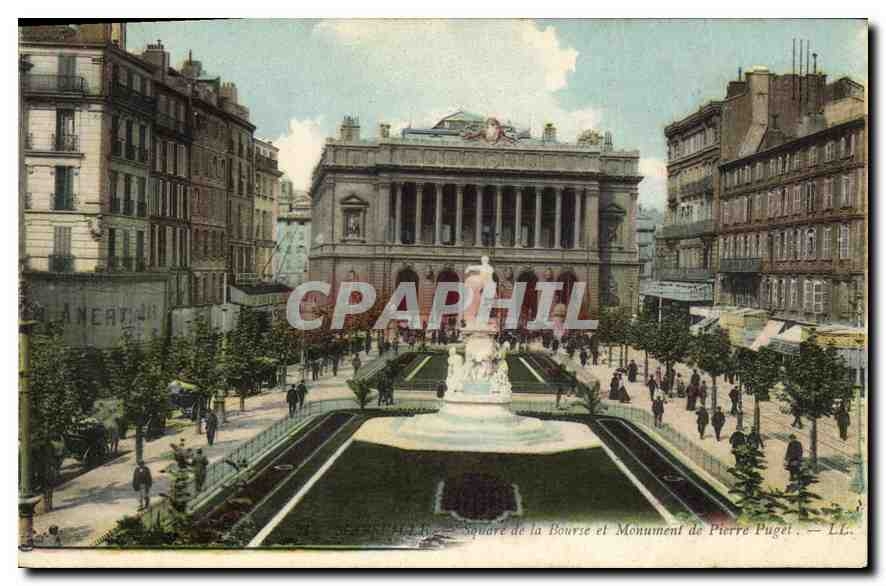 CPA Marseille Square de la Bourse et Monument de Pierre Puget 