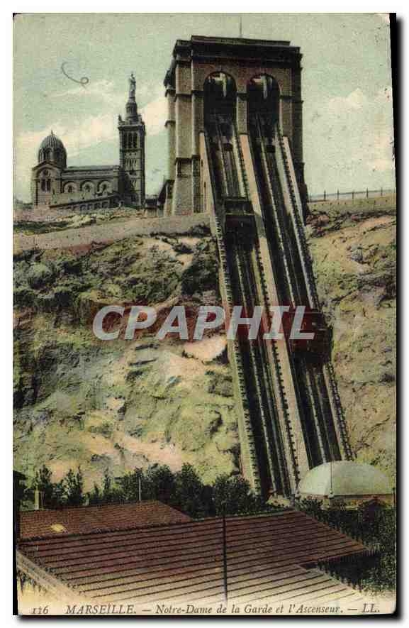 CPA Marseille Notre Dame de la Garde et l'Ascenseur 
