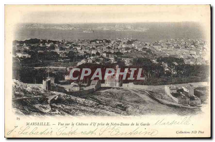 CPA Marseille vue sur le chateau d'If prise de Notre Dame de la Garde