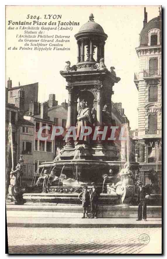 CPA Lyon fontaine place des Jacobins due a l'Architecte Gaspard Andre statue de l'Architecte Philibe
