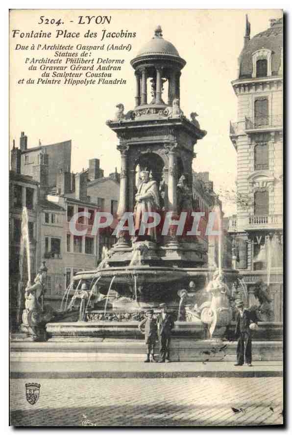 CPA Lyon fontaine place des Jacobins due a l'Architecte Gaspard Andre statue de l'Architecte Philibe
