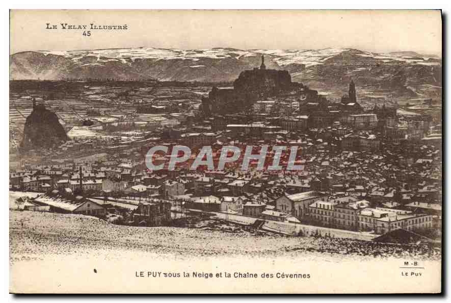 CPA Hte Loire Le Puy Rocher St Michel d'Aiguilhe sous la Neige et la Chaine des Cevennes 