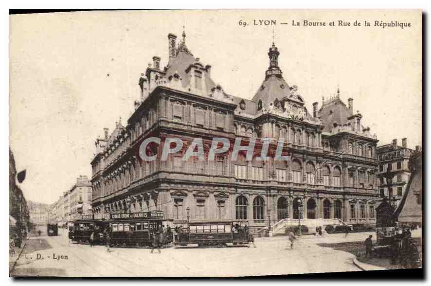 CPA Lyon La Bourse et Rue de la Republique Tramways