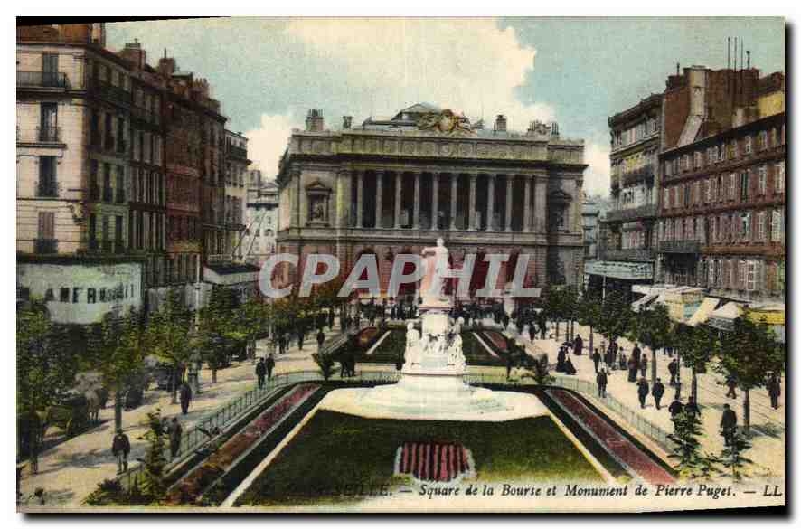 CPA Marseille Square de la Bourse et Monument de Pierre Puget 