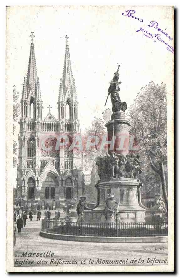 CPA Marseille Eglise des Reformes et le Monument de la Defense 