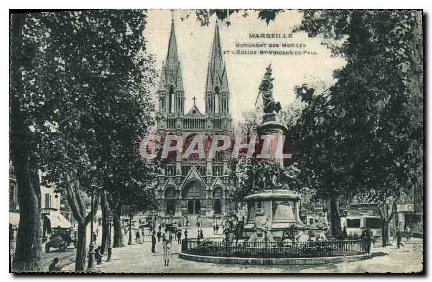 CPA Marseille Monument des Mobiles et L'Eglise St Vincent de Paul 
