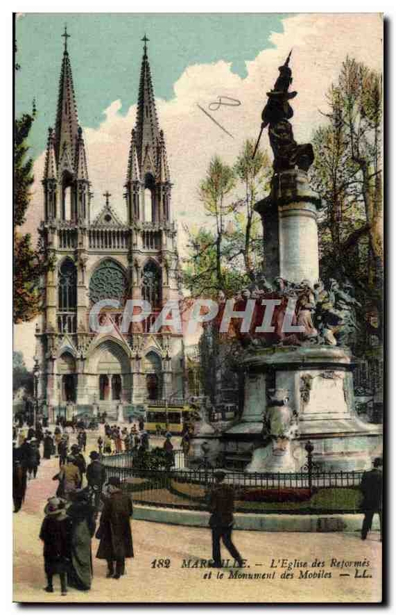 CPA Marseille Eglise des Reformes et le Monument des Mobiles 