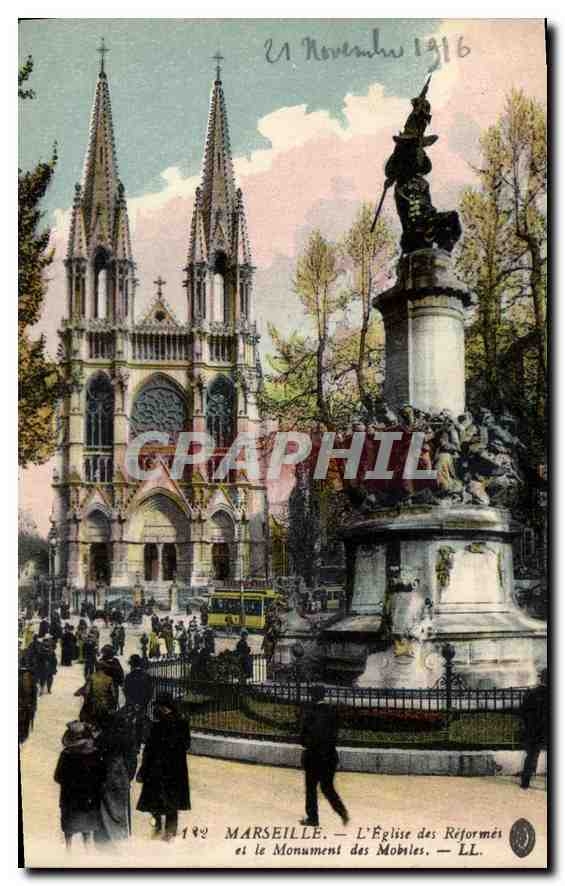 CPA Marseille L'Eglise des Reformes et le Monument des Mobiles 