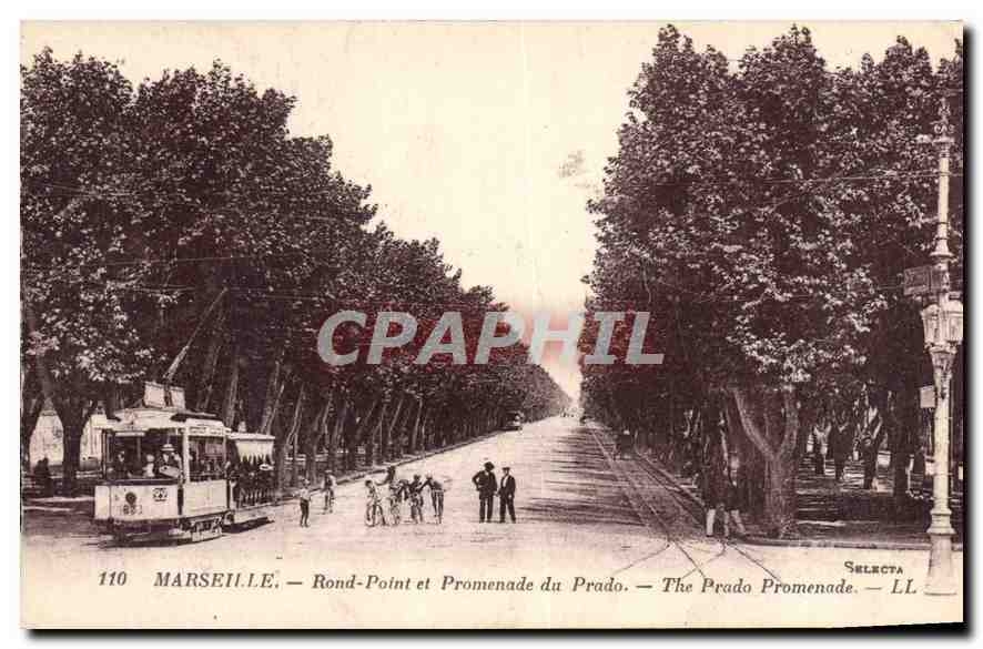 CPA Marseille Rond Point et Promenade du Prado Tramway