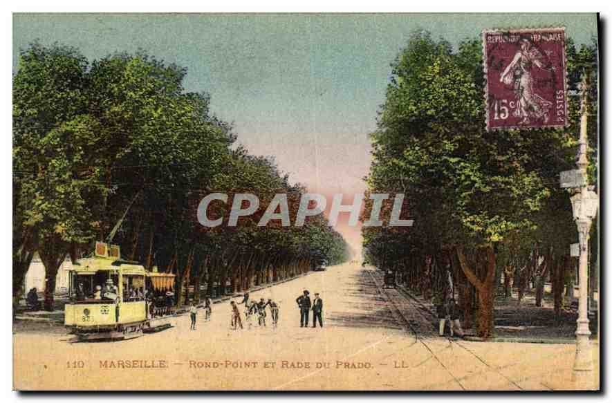 CPA Marseille Rond Point et Rade du Prado Tramway
