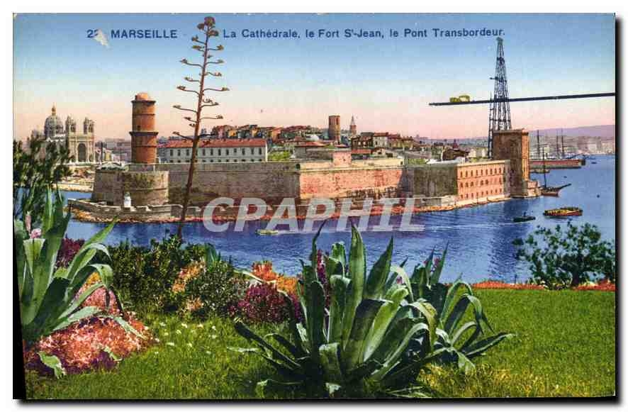 CPA Marseille La Cathedrale le Fort St Jean le Pont Transbordeur 