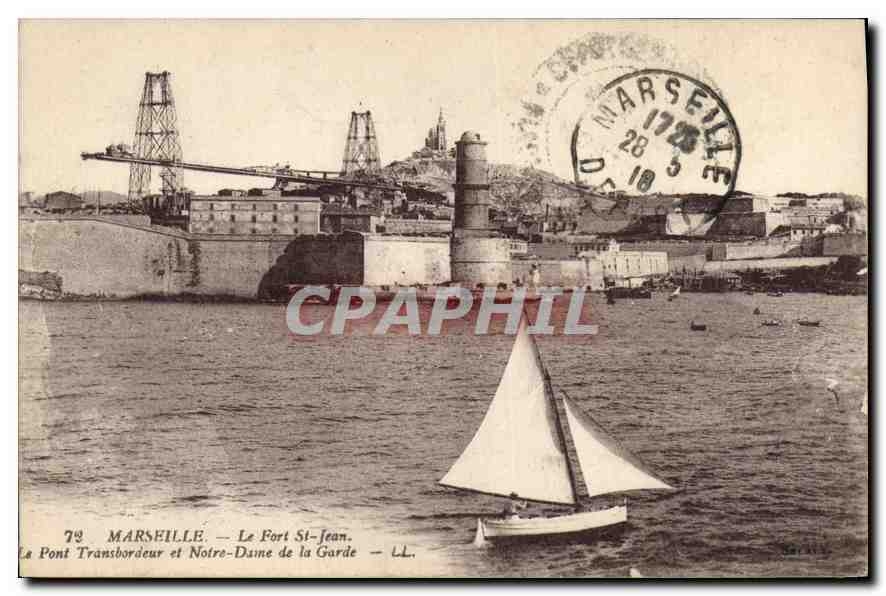 CPA Marseille Le Fort St Jean La Pont Transbordeur et Notre Dame de la Garde 