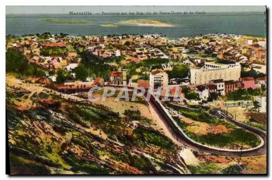 CPA Marseille Panorama sur les lles vu de Notre Dame de la Garde