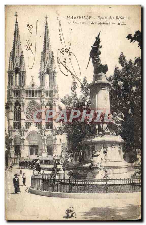CPA Marseille Eglise des Reformes et Monument des Mobiles 