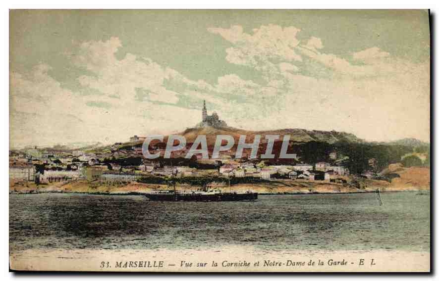CPA Marseille Vue sur la Corniche et Notre Dame de la Garde 