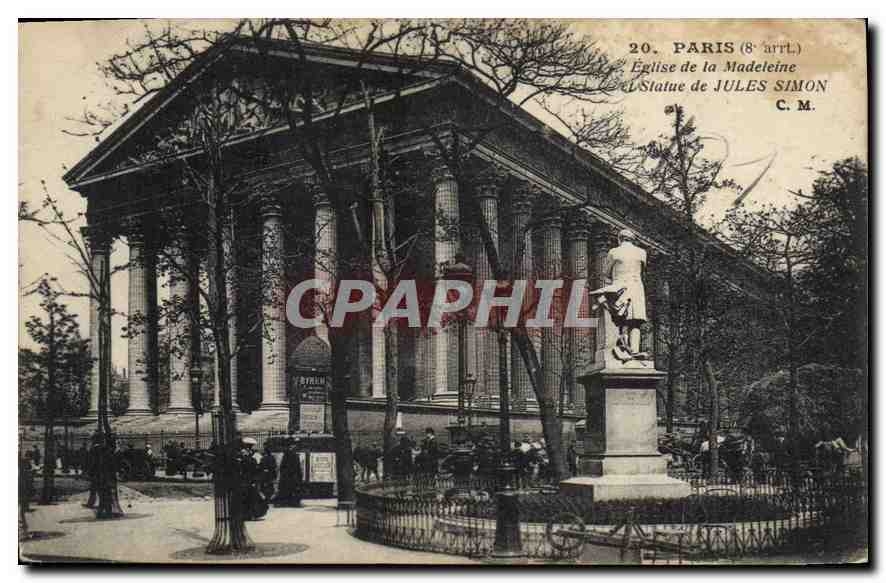 CPA Paris Eglise de la Madeleine et Statue de Jules Simon