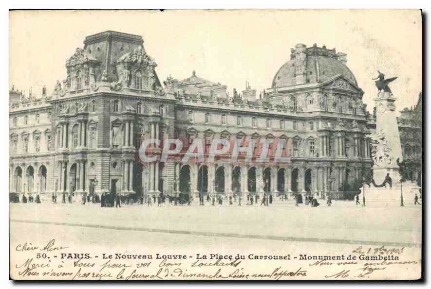 CPA Paris Le Nouveau Louvre La Place du Carrousel Monument de Gambetta