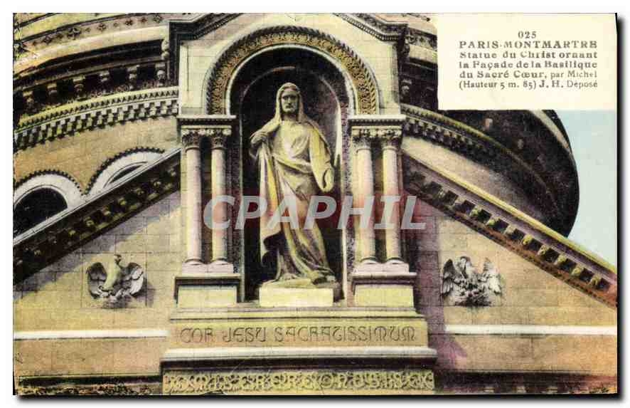 CPA Paris Montmartre Statue du Christ ornant la facade de la Basilique du Sacre Coeur 