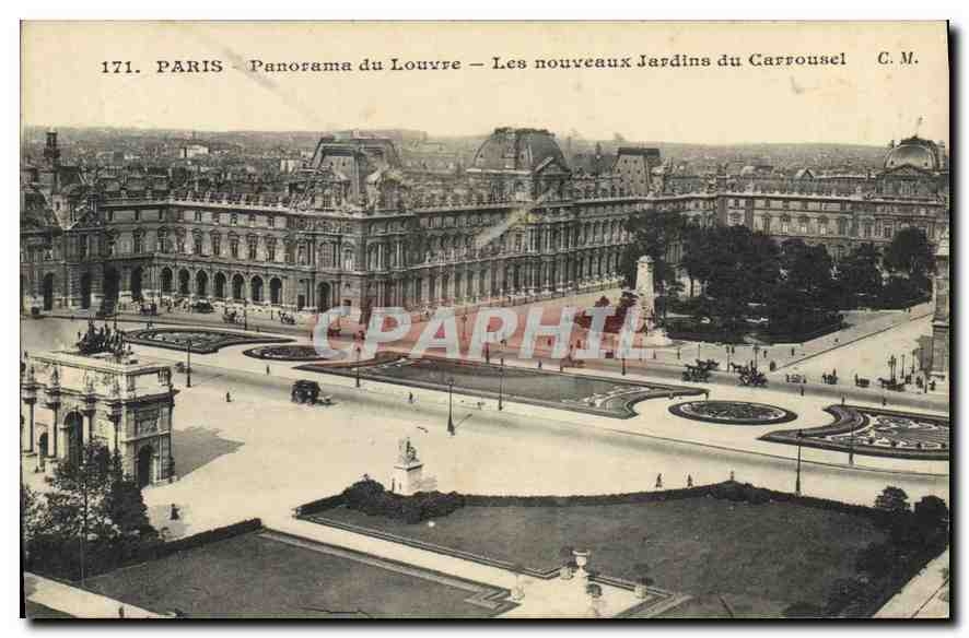 CPA Paris Panorama du Louvre Les nouveaux Jardins du Carrousel