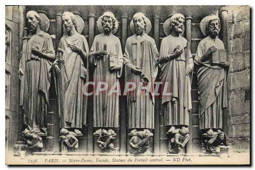 CPA Paris Notre Dame Facade Statues du Portail Central