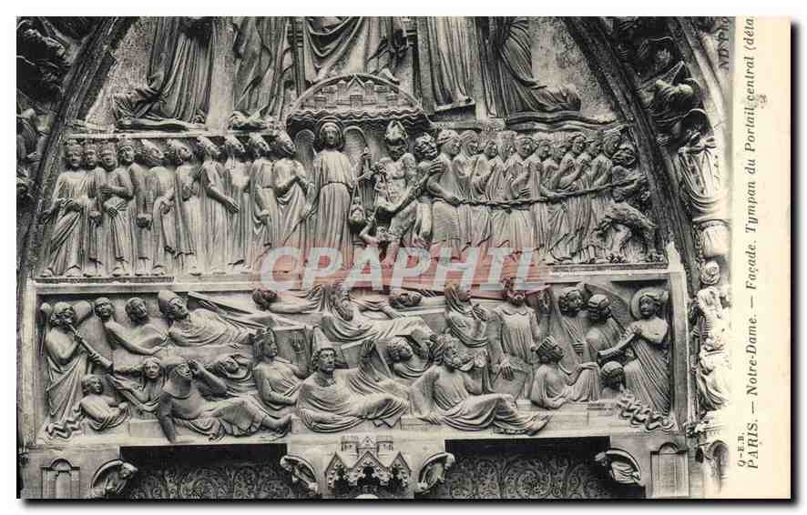 CPA Paris Notre Dame Facade Tympan du Portail Central