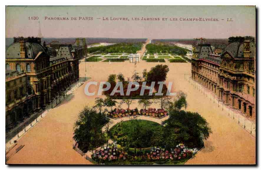 CPA Panorama de Paris Le Louvre Les Jardins et les Champs Elysees