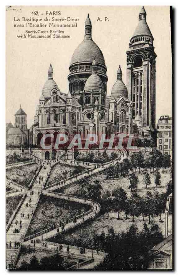 CPA Paris La Basilique du Sacre Coeur avec l'Escalier Monumental 