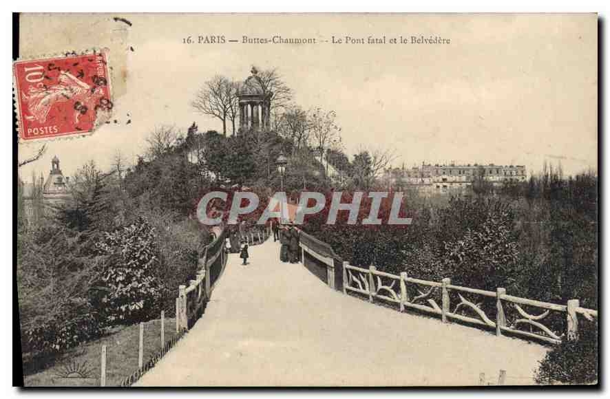 CPA Paris Buttes Chaumont Le Pont fatal et le Belvedere