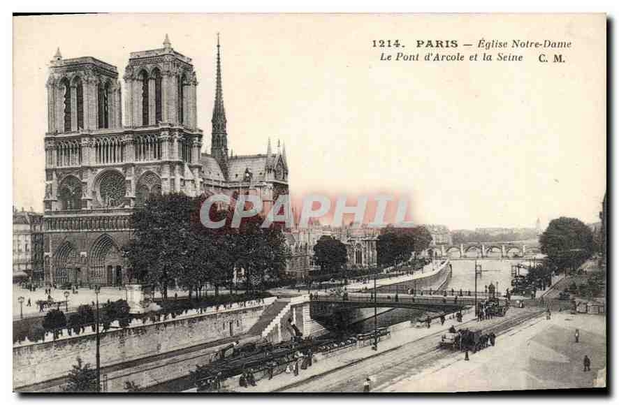 CPA Paris Eglise Notre Dame Le Pont d'Arcole et la Seine
