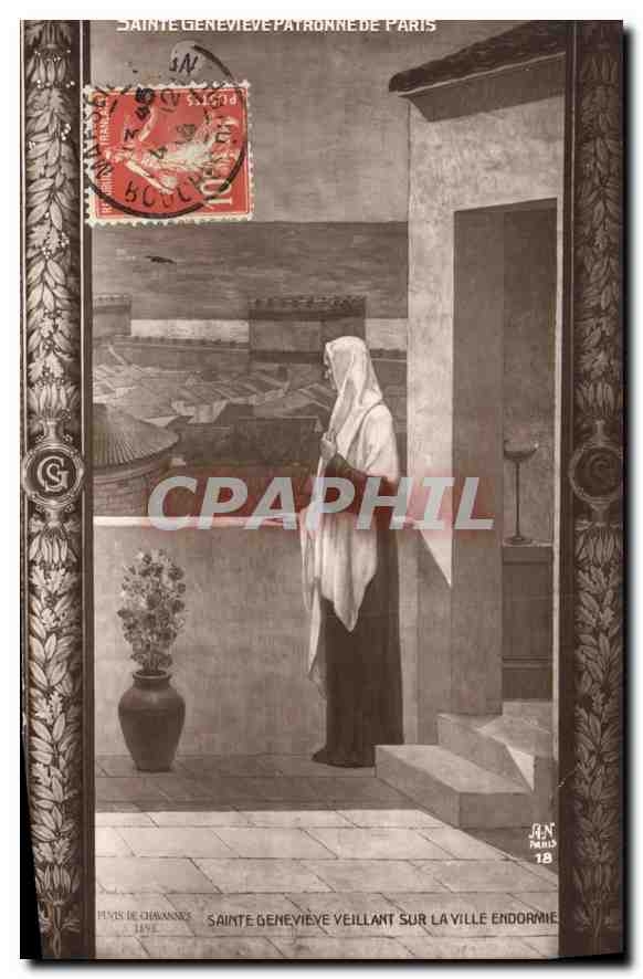 CPA Sainte Genevieve Veillant sur la ville Endormie 