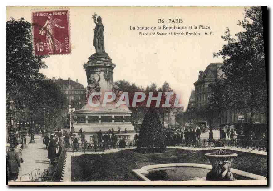CPA Paris La Statue de la Republique et la Place