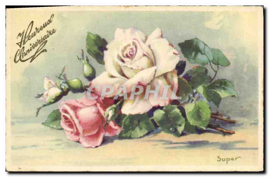 CPA Heureux Anniversaire Fleurs