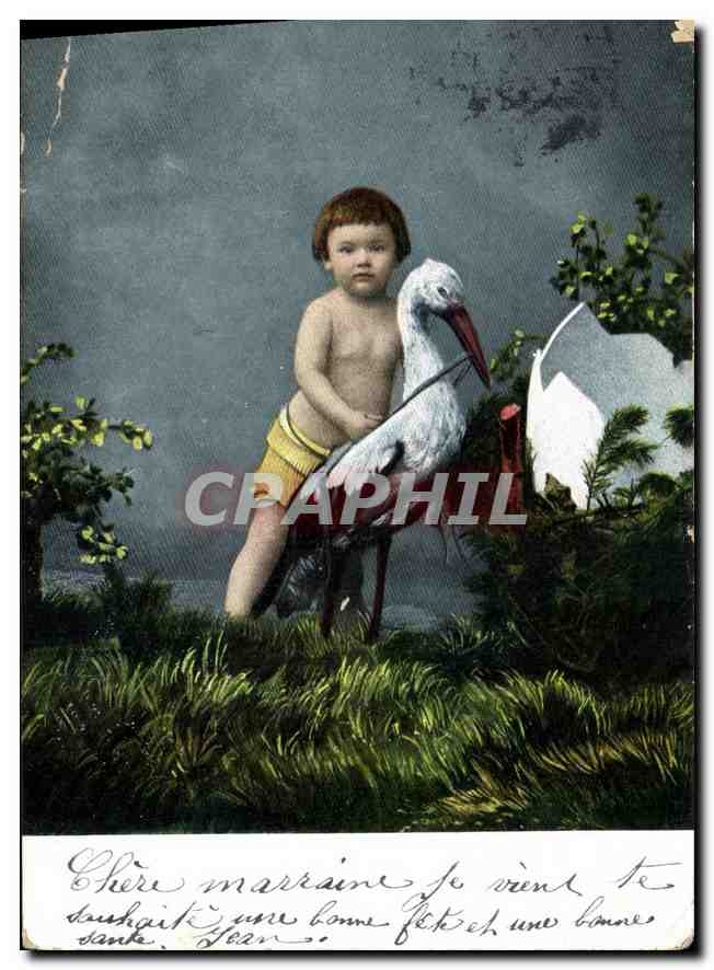 CPA Enfant Cigogne
