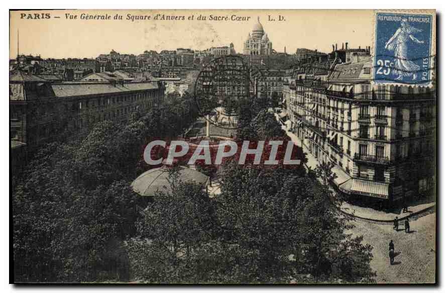 CPA Paris Vue Generale du Square d'Anvers et du Sacre Coeur