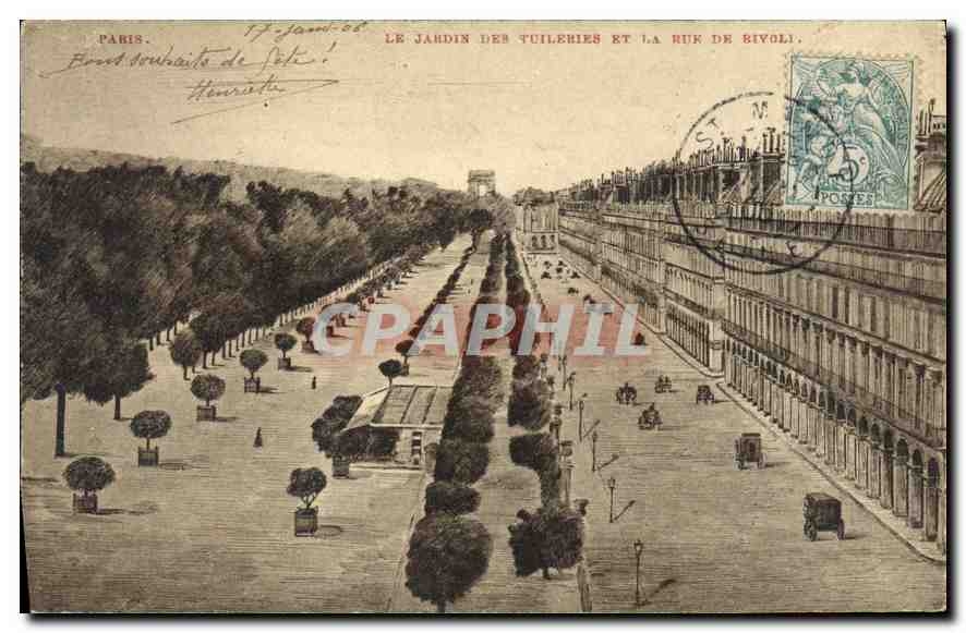 CPA Paris Le Jardin des Tuilleries et la Rue de Rivoli 