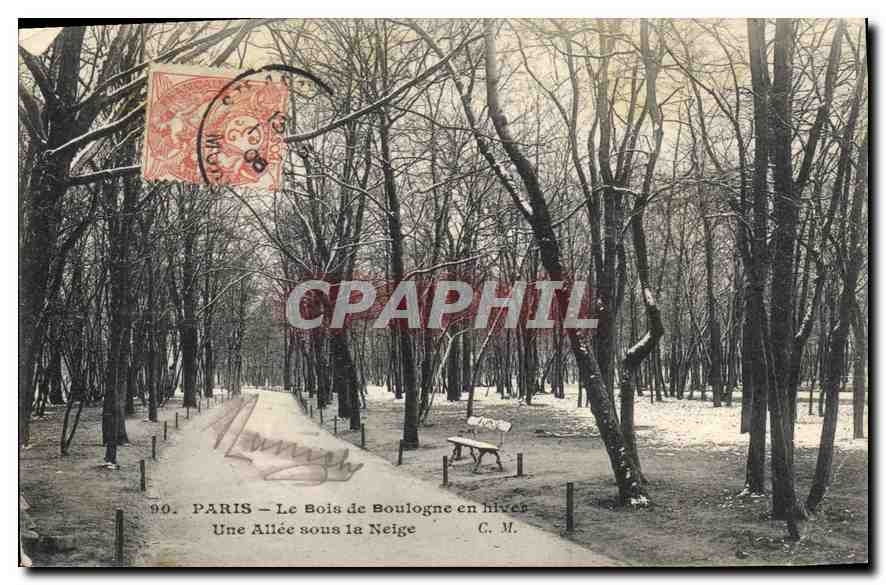CPA Paris Le Bois de Boulogne en hives Une Allee sous la Neige