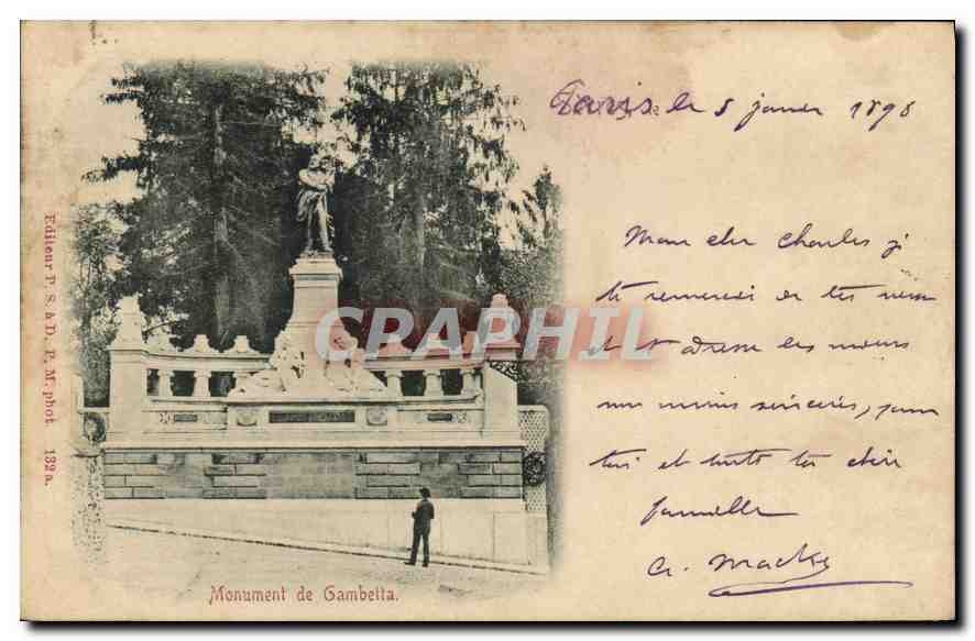 CPA Monument de Gambetta  Paris Carte 1898