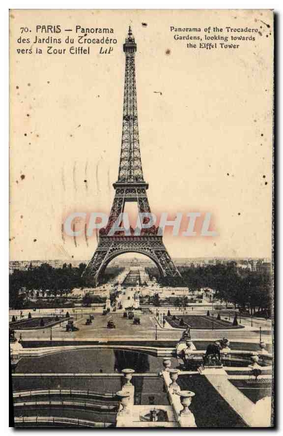 CPA Paris Panorama des Jardins du Trocadero vers la Tour Eiffel