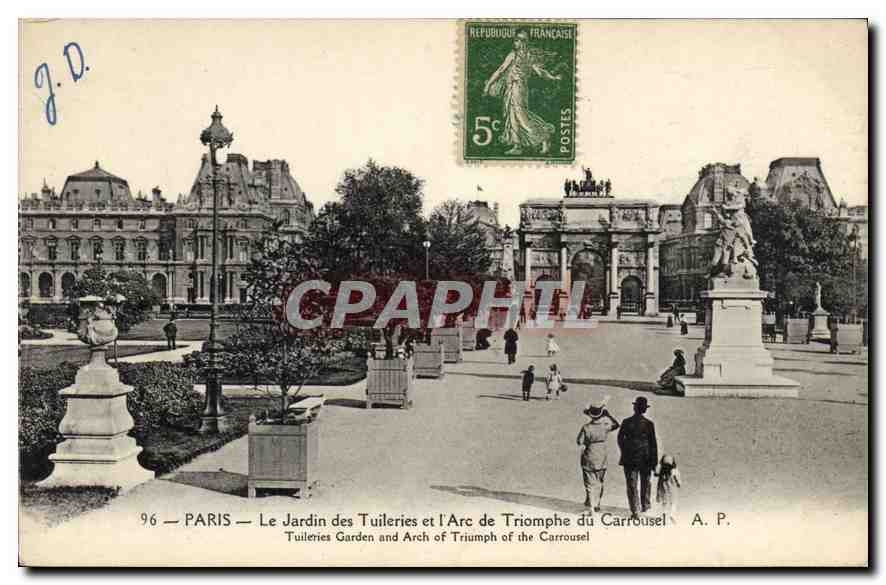 CPA Paris Le Jardin des Tuileries et l'Arc de Triomphe du Carrousel 